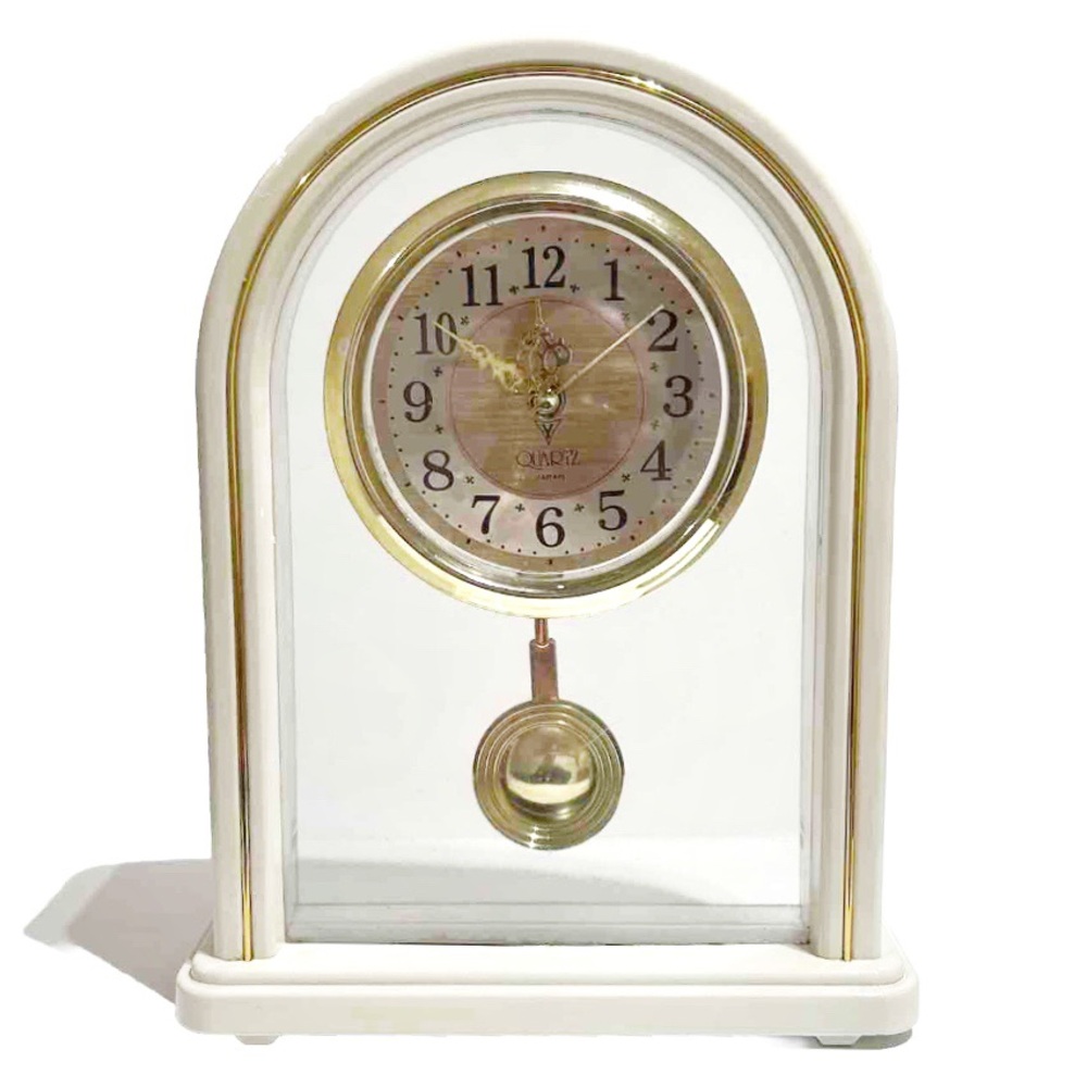 Vintage Japanese Showa Clock Quartz Grandfather Made in Japan Creme Gold Mantle